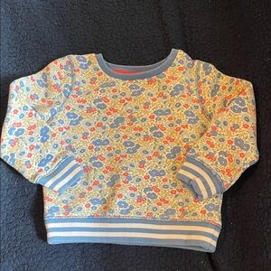 Mini Boden Blue Floral Liberty Sweatshirt with striped ribbing